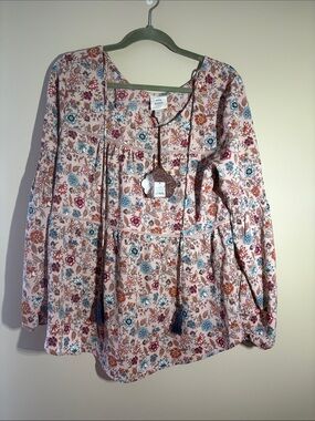 Knox Rose Pink Floral Scoop-Neck Boho Tunic with Blue & Red Accents